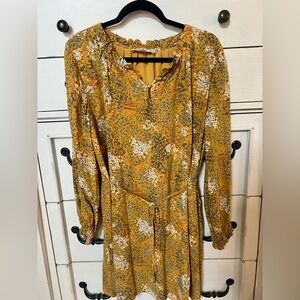 LOFT Mustard Floral Long Sleeve Dress